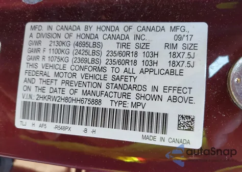 2017 Honda Cr-V Ex-L/Ex-L Navi z USA, uszkodzony, nr VIN 2HKRW2H80HH675888